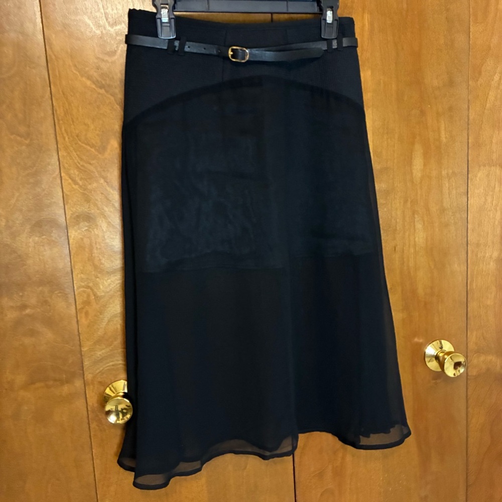Topshop Black A-Line Sheer Overlay Skirt with Belt
